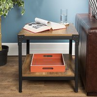 Angle Iron End Table - Rustic Oak Pair-2