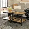 C20AISTRO Angle Iron Rustic Oak End Table, Set of 2 - Walker Edison