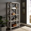 64 Inch Farmhouse Metal Bookcase - White Oak