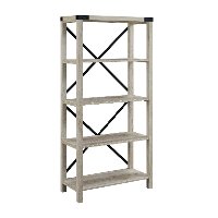 64 Inch Farmhouse Metal Bookcase - White Oak-2