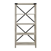 64 Inch Farmhouse Metal Bookcase - White Oak-3