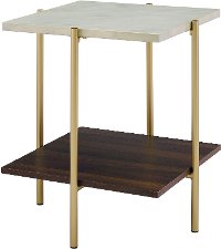 Mid Century Modern Square Side Table - Marble/Gold-3