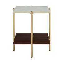 Mid Century Modern Square Side Table - Marble/Gold-4