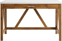 46 Inch Modern Computer Desk - Natural Walnut Base/White Marble Top-2