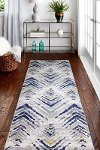 Transitional Levi Ivory and Blue 8 Foot Runner Rug - Barcelona