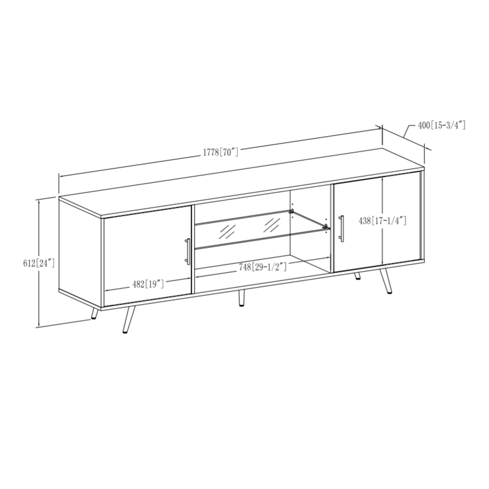 W70NORDW Mid Century Modern 70 Inch TV Stand - Dark Walnut-5
