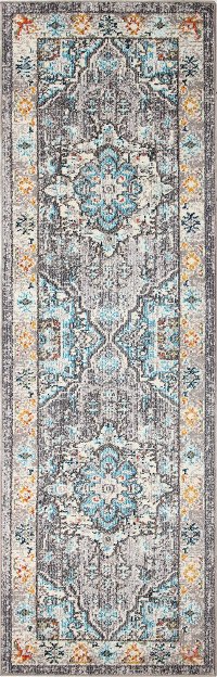 Transitional Zell Beige and Blue 8 Foot Runner Rug - Dakota-1