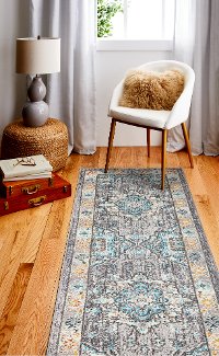Transitional Zell Beige and Blue 8 Foot Runner Rug - Dakota-2