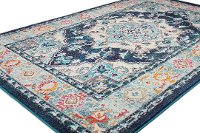 Transitional Zelie Navy Blue and Ivory 8 Foot Runner Rug - Dakota