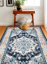 Transitional Zelie Navy Blue and Ivory 8 Foot Runner Rug - Dakota-3