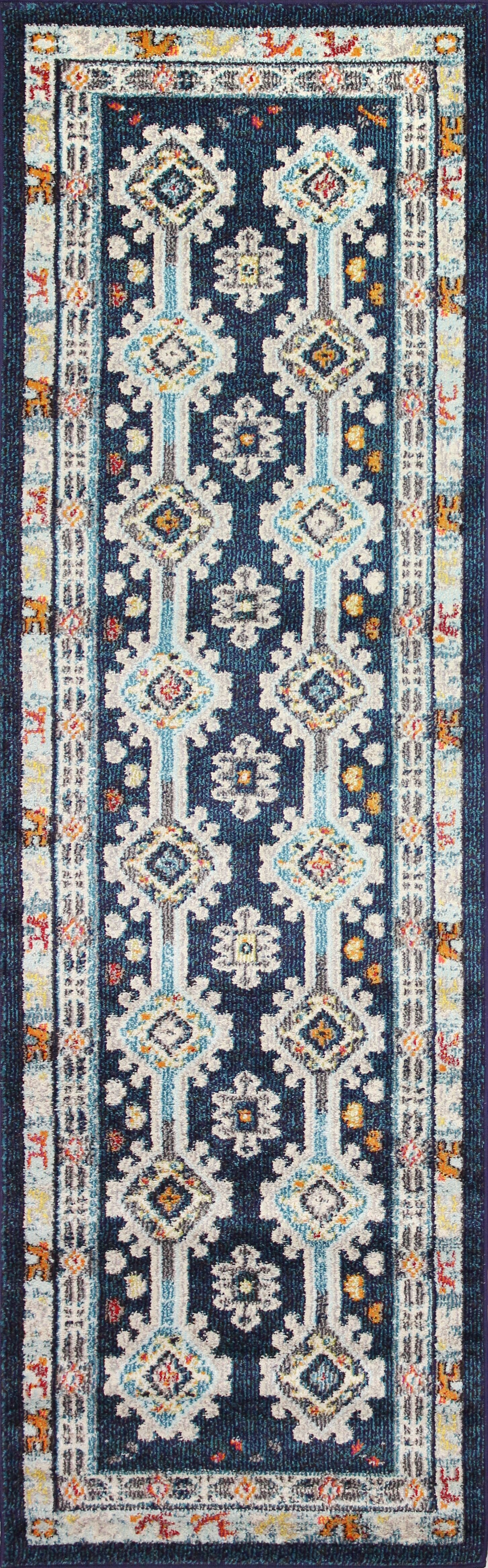 Dakota Transitional Zeb Navy Blue and Ivory 8 Foot Runner Rug-2