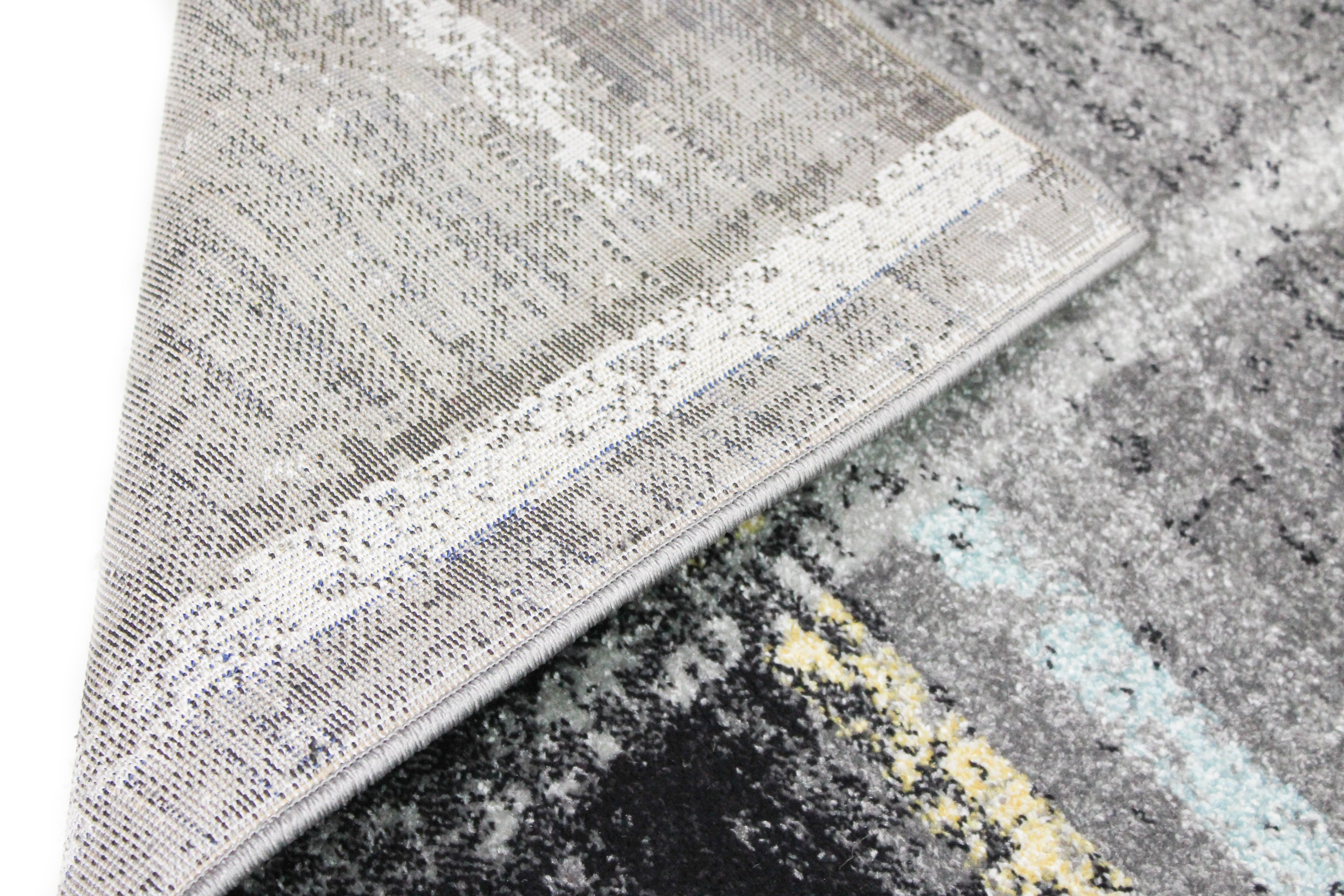 Everek Traditional Dark Gray and Blue 8 Foot Runner Rug-4