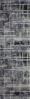 Traditional Dark Gray and Blue 8 Foot Runner Rug - Everek
