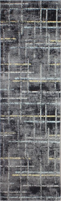 Traditional Dark Gray and Blue 8 Foot Runner Rug - Everek
