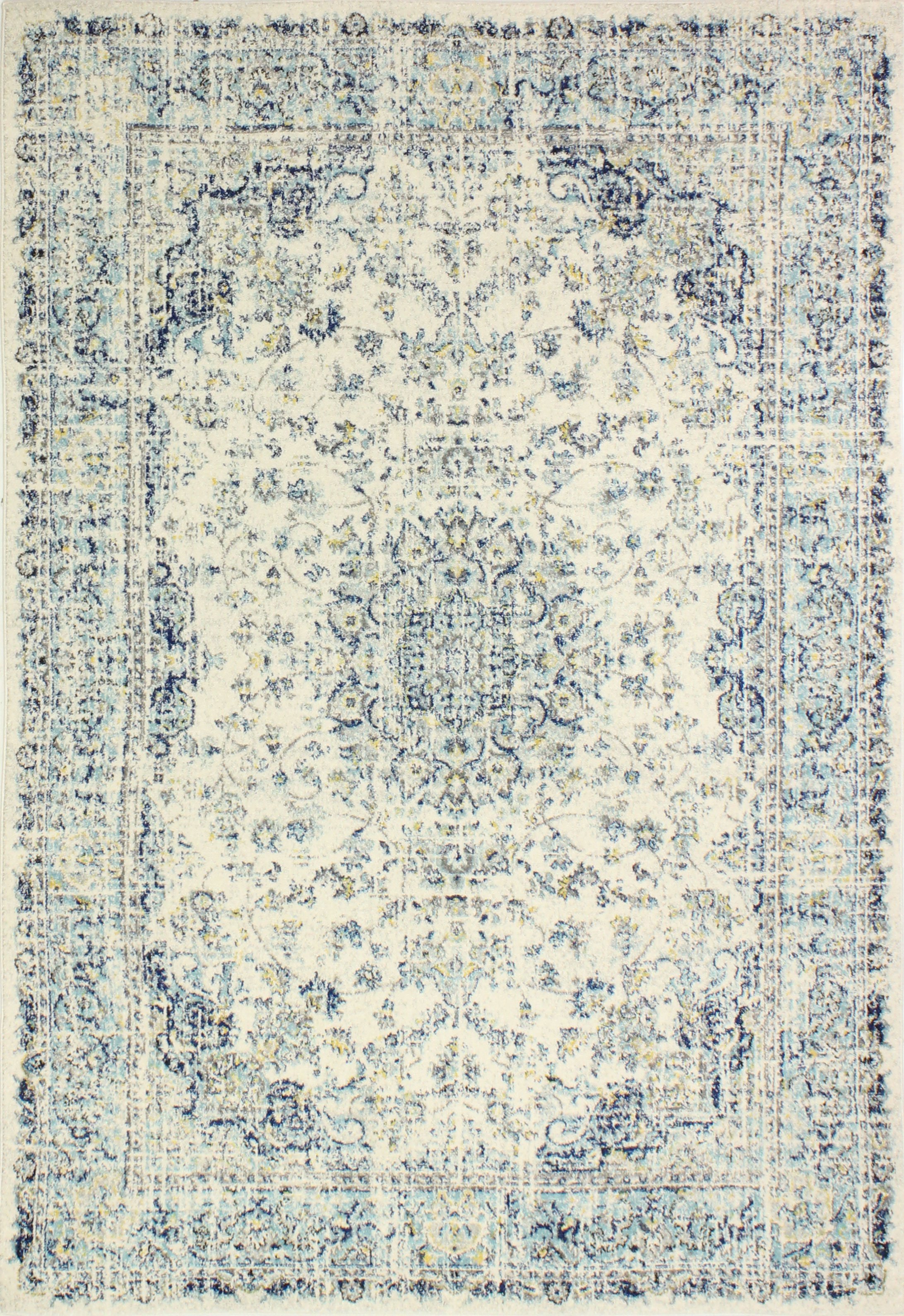 Everek Traditional Mariela Ivory and Blue 8 Foot Runner Rug-6