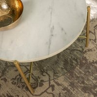 AF32SRDCTMGD Modern Round Coffee Table - White Marble Top, Glass Shelf, Gold Legs-2