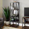 61 Inch Metal Wood Bookcase - Dark Walnut