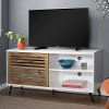 52 Inch Mid Century Modern TV Stand - White/Barnwood