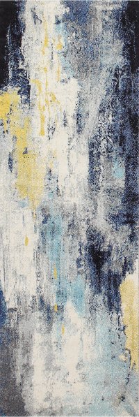 Everek Traditional Amos Ivory, Gold and Blue 8 Foot Runner Rug-1