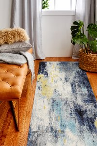 Traditional Amos Ivory, Gold and Blue 8 Foot Runner Rug - Everek-2