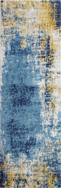 Everek Traditional Nikki Ivory, Gold and Blue 8 Foot Runner Rug-1