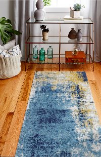 Everek Traditional Nikki Ivory, Gold and Blue 8 Foot Runner Rug-2