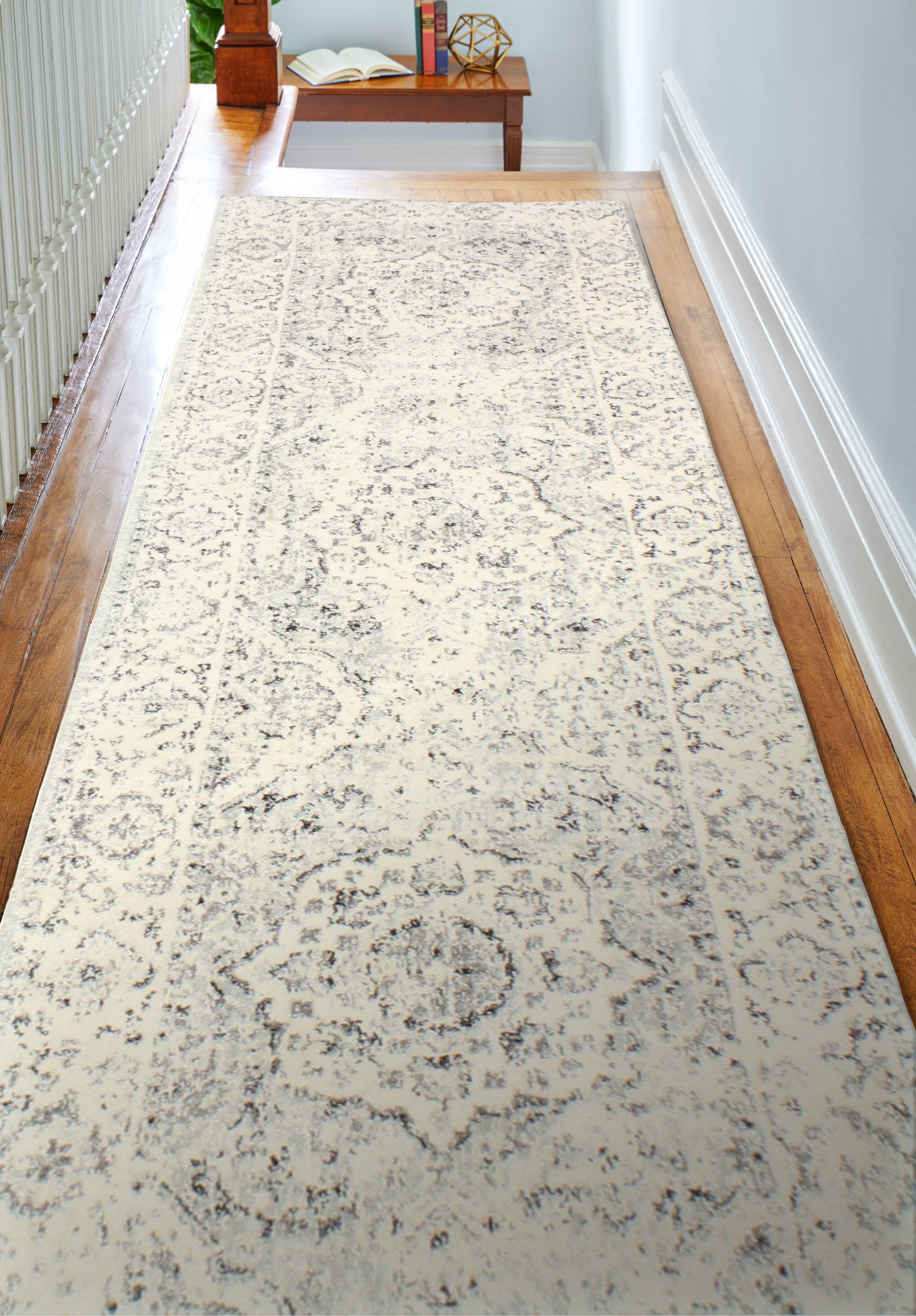 Traditional Alberta Ivory and Blue 8 Foot Runner Rug - Everek-2