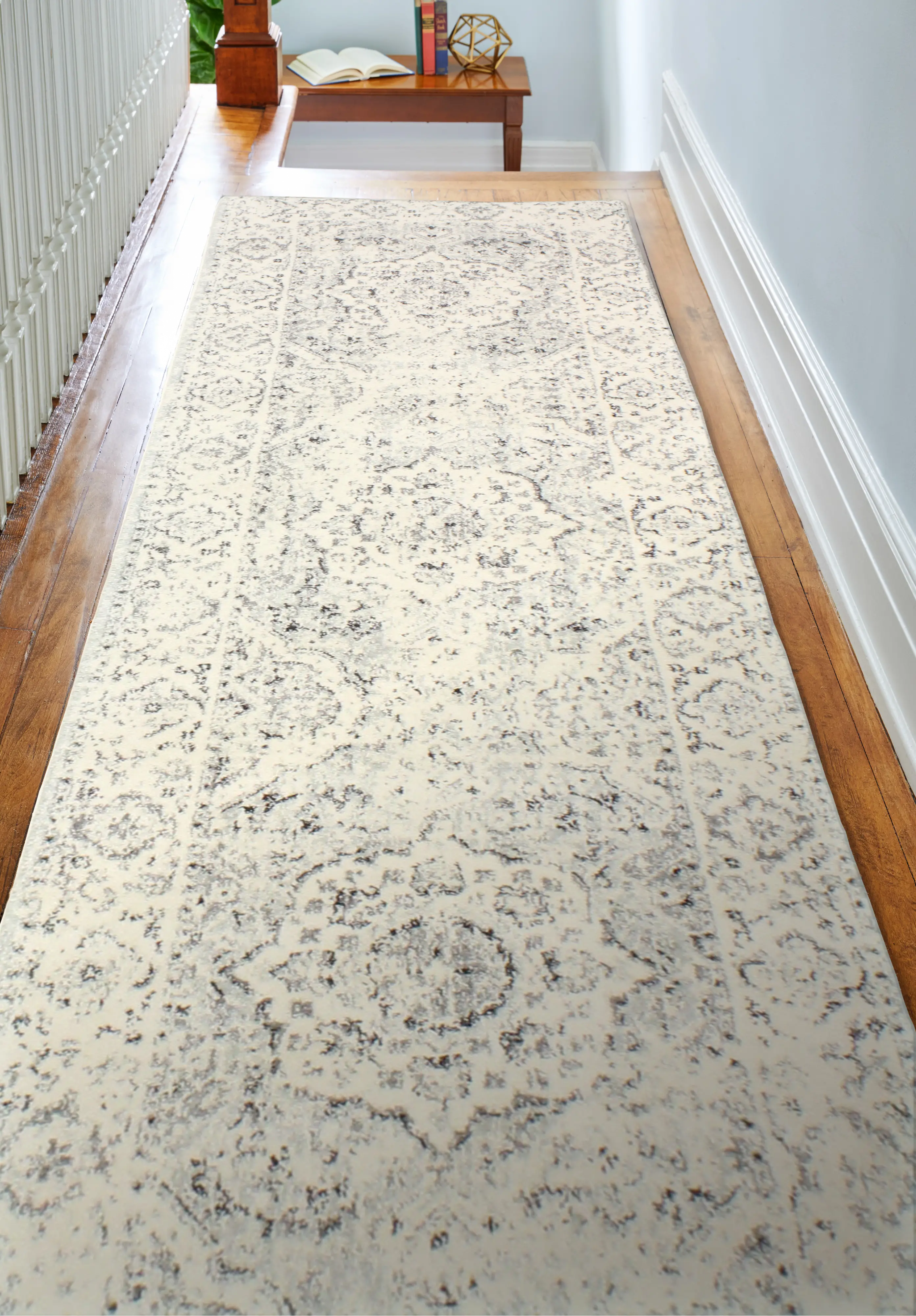 Traditional Alberta Ivory and Blue 8 Foot Runner Rug - Everek-2