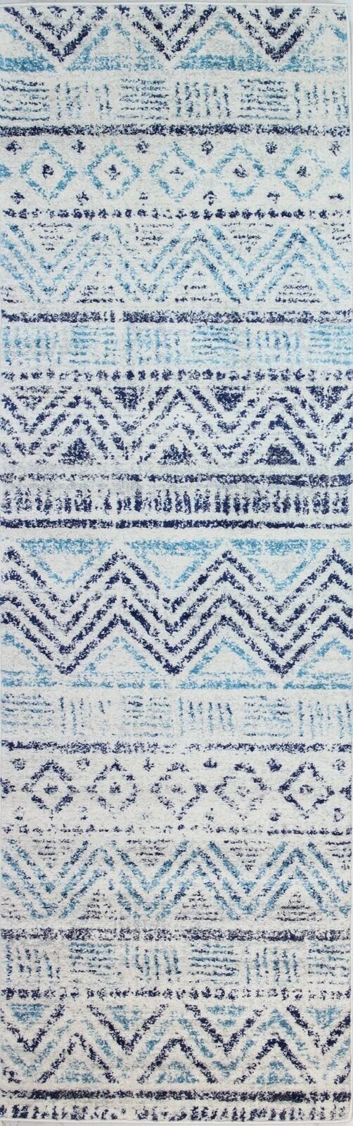 Transitional Zeisha Blue and Ivory 8 Foot Runner Rug - Mayfair-1