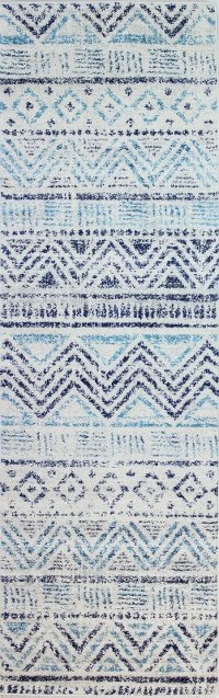 Transitional Zeisha Blue and Ivory 8 Foot Runner Rug - Mayfair