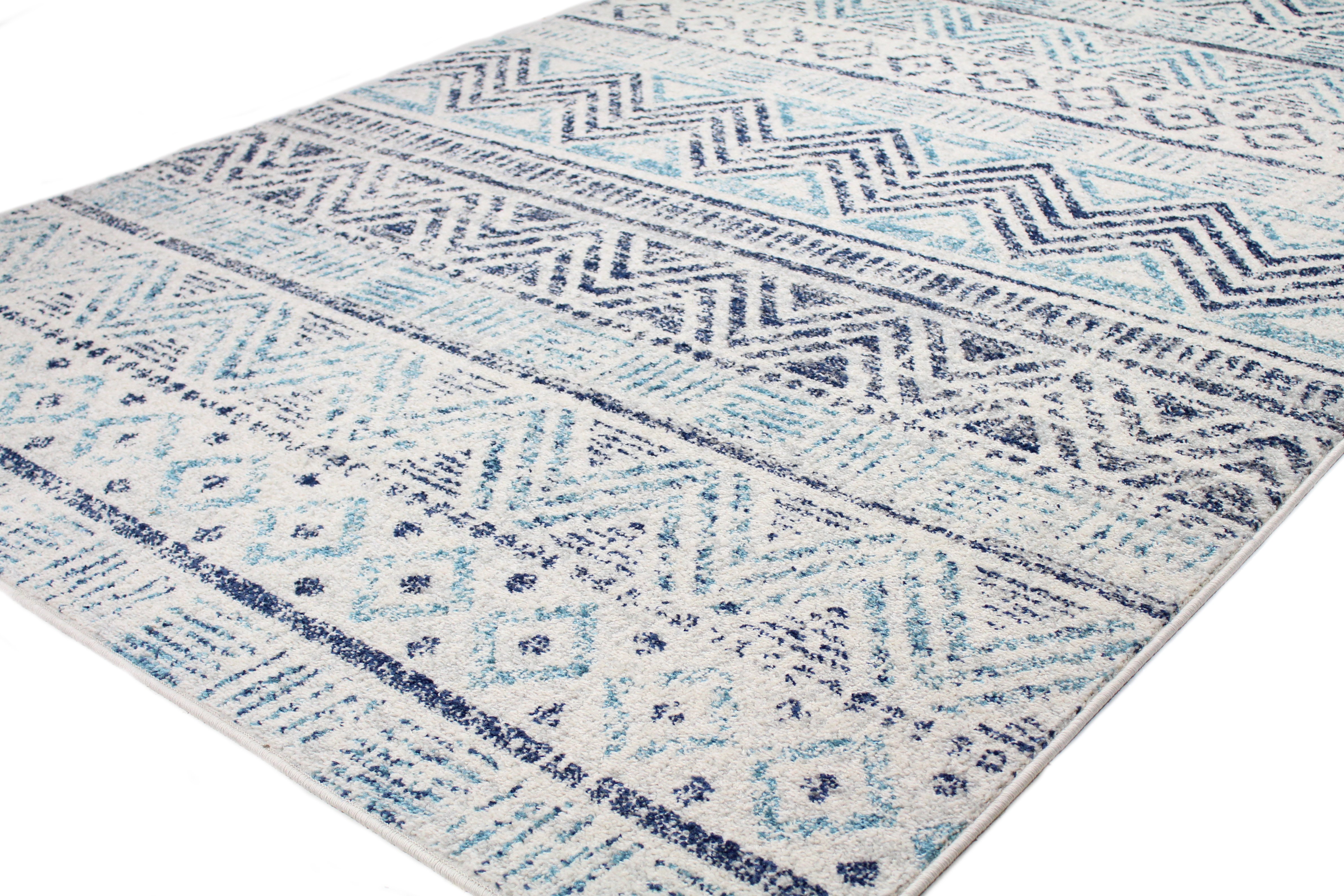 Transitional Zeisha Blue and Ivory 8 Foot Runner Rug - Mayfair-3
