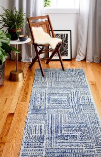 Transitional Zaza Blue and Ivory 8 Foot Runner Rug - Mayfair