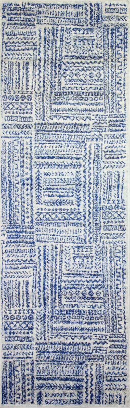 Transitional Zaza Blue and Ivory 8 Foot Runner Rug - Mayfair-2