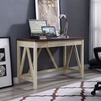 46 Inch Modern Computer Desk - White Oak Base/Traditional Brown Top