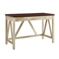 46 Inch Modern Computer Desk - White Oak Base/Traditional Brown Top-2