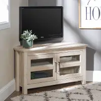 WQ44CCRWO Modern Farmhouse 44 Inch Wood Corner TV Stand - White Oak