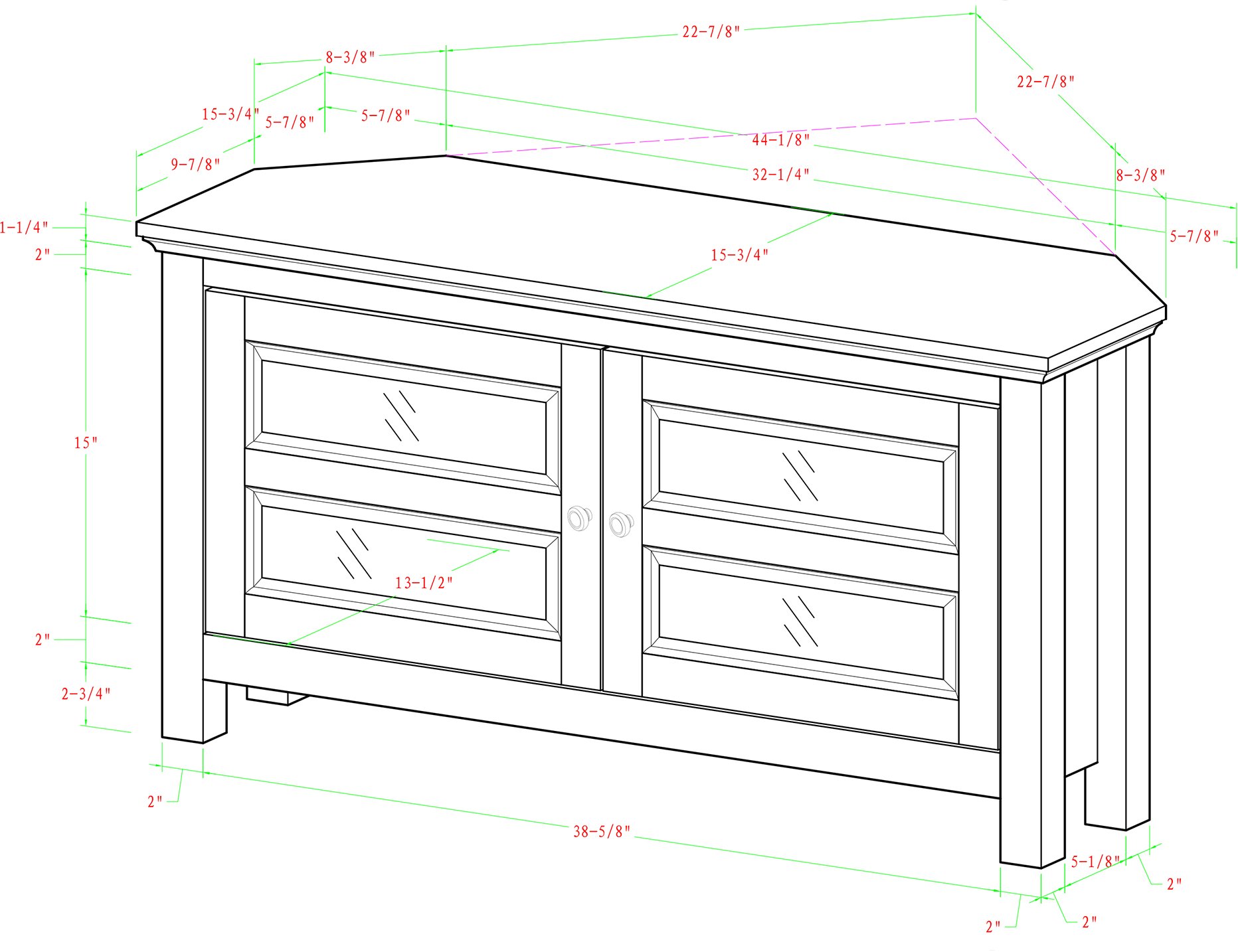 WQ44CCRWO Modern Farmhouse 44 Inch Wood Corner TV Stand - White Oak-5