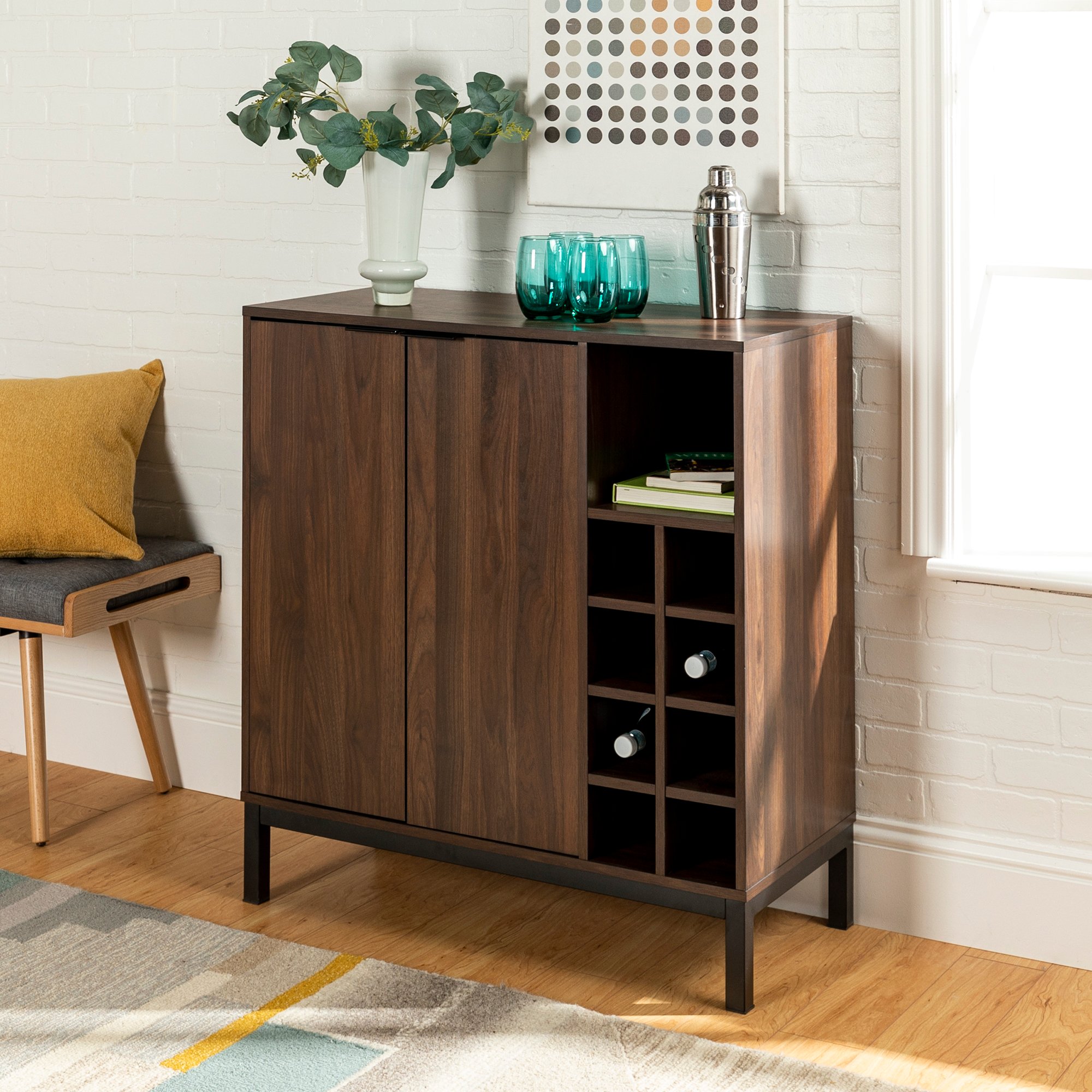 BU34COBCDW Modern Dark Walnut Bar Cabinet-1