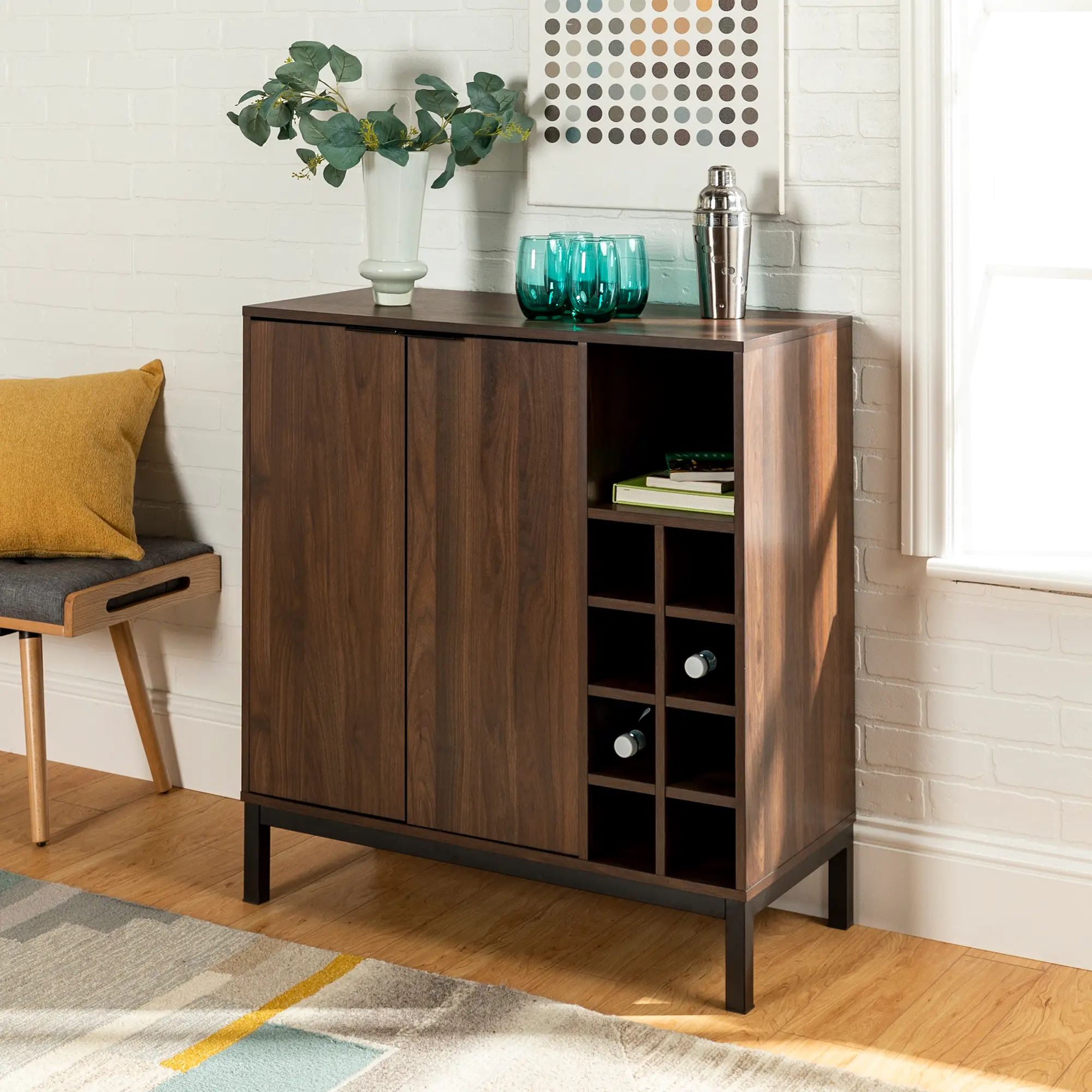 BU34COBCDW Modern Dark Walnut Bar Cabinet-1