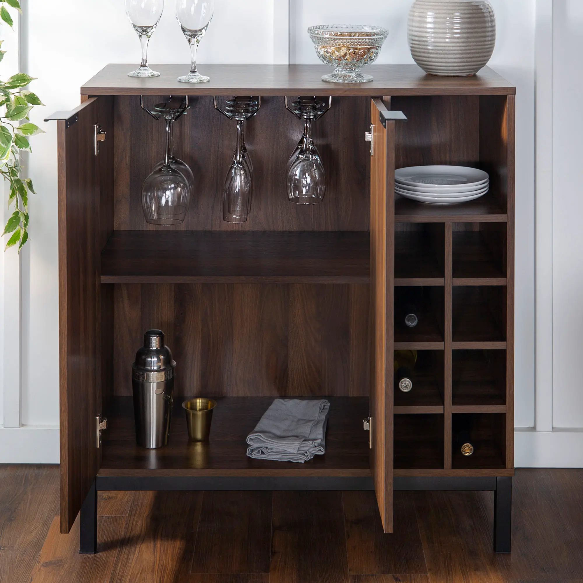 BU34COBCDW Modern Dark Walnut Bar Cabinet-2