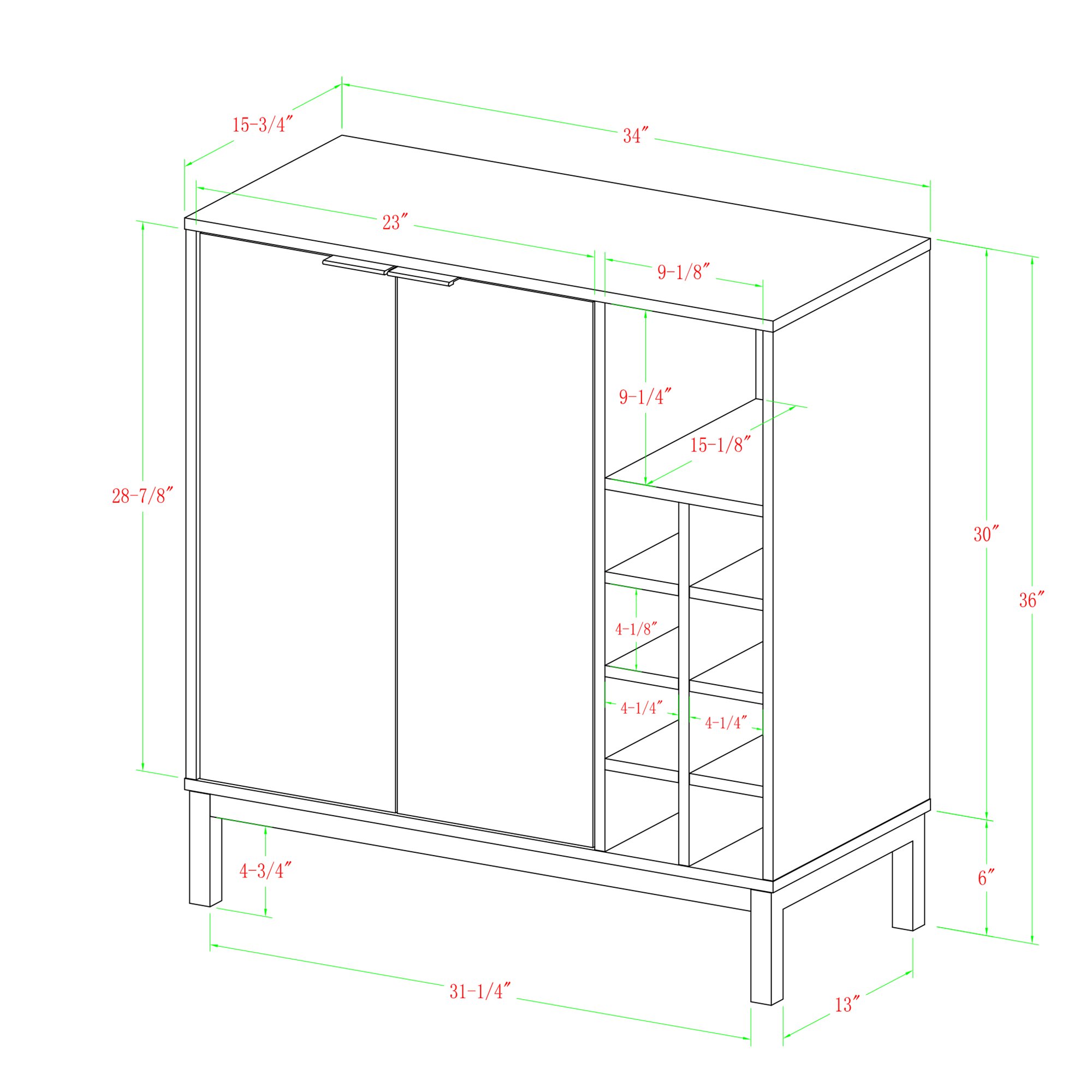 BU34COBCDW Modern Dark Walnut Bar Cabinet-5