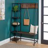 66 Inch Rustic Dark Walnut Industrial Hall Tree