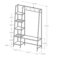 66 Inch Rustic Dark Walnut Industrial Hall Tree-5