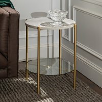 Modern Round Side Table - White Marble & Gold