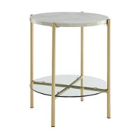 Modern Round Side Table - White Marble & Gold-3