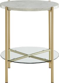 Modern Round Side Table - White Marble & Gold-4