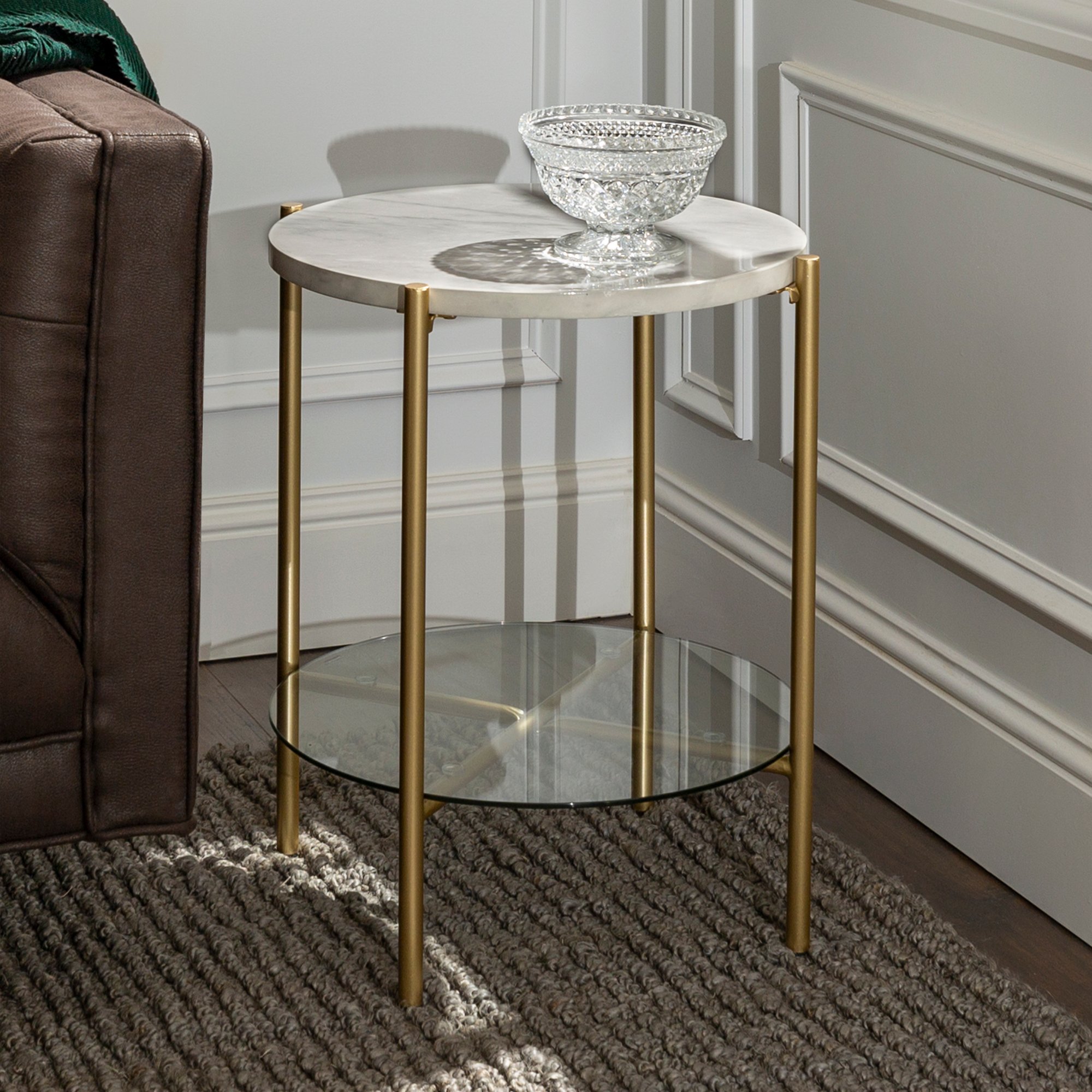 AF20SRDSTMGD Modern White Marble Top Round Side Table - Cleo-1