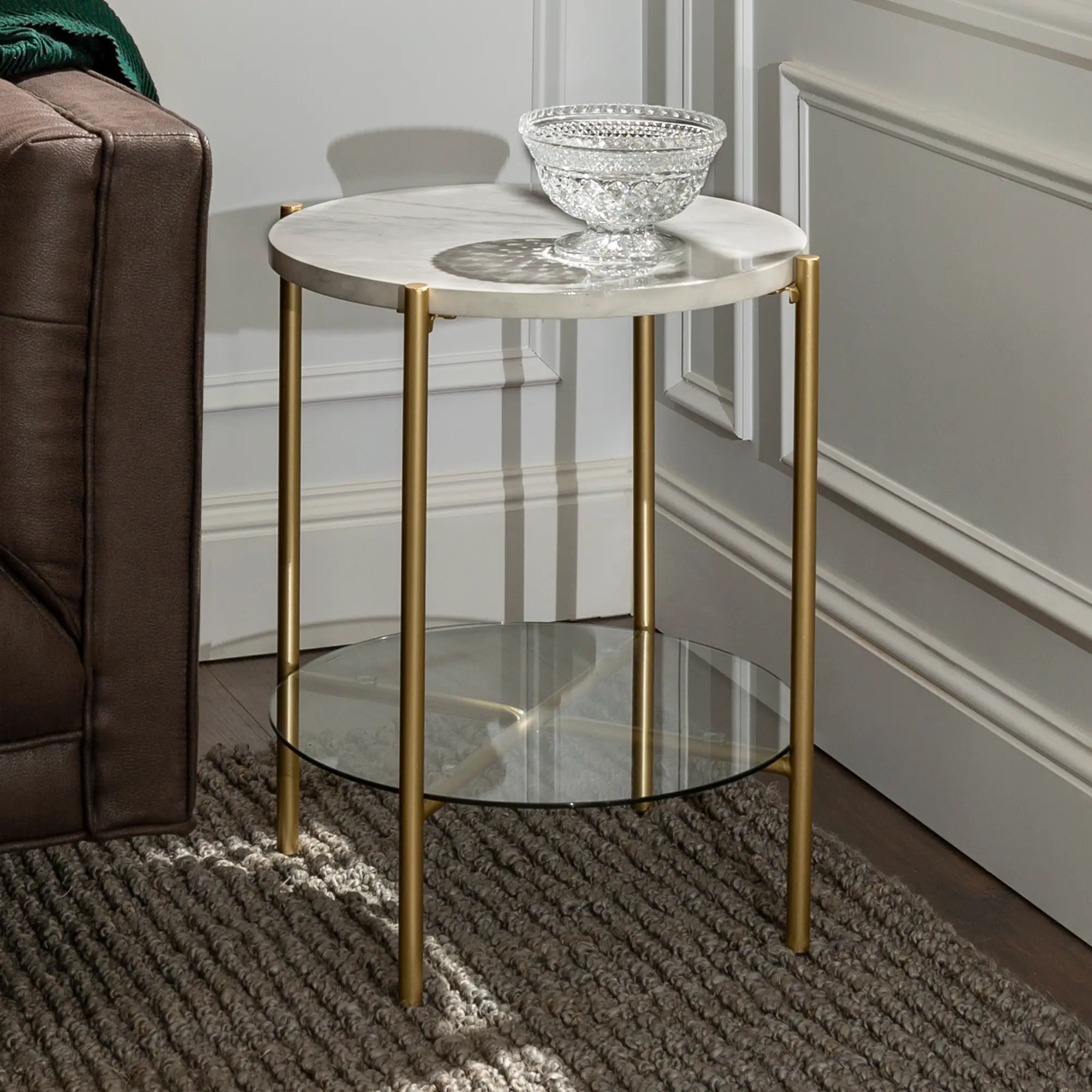 AF20SRDSTMGD Modern White Marble Top Round Side Table - Cleo-1