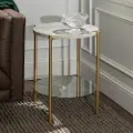 AF20SRDSTMGD Modern White Marble Top Round Side Table - Cleo