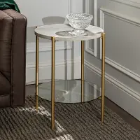 AF20SRDSTMGD Modern White Marble Top Round Side Table - Cleo